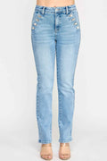 High Rise Straight With Button Pocket