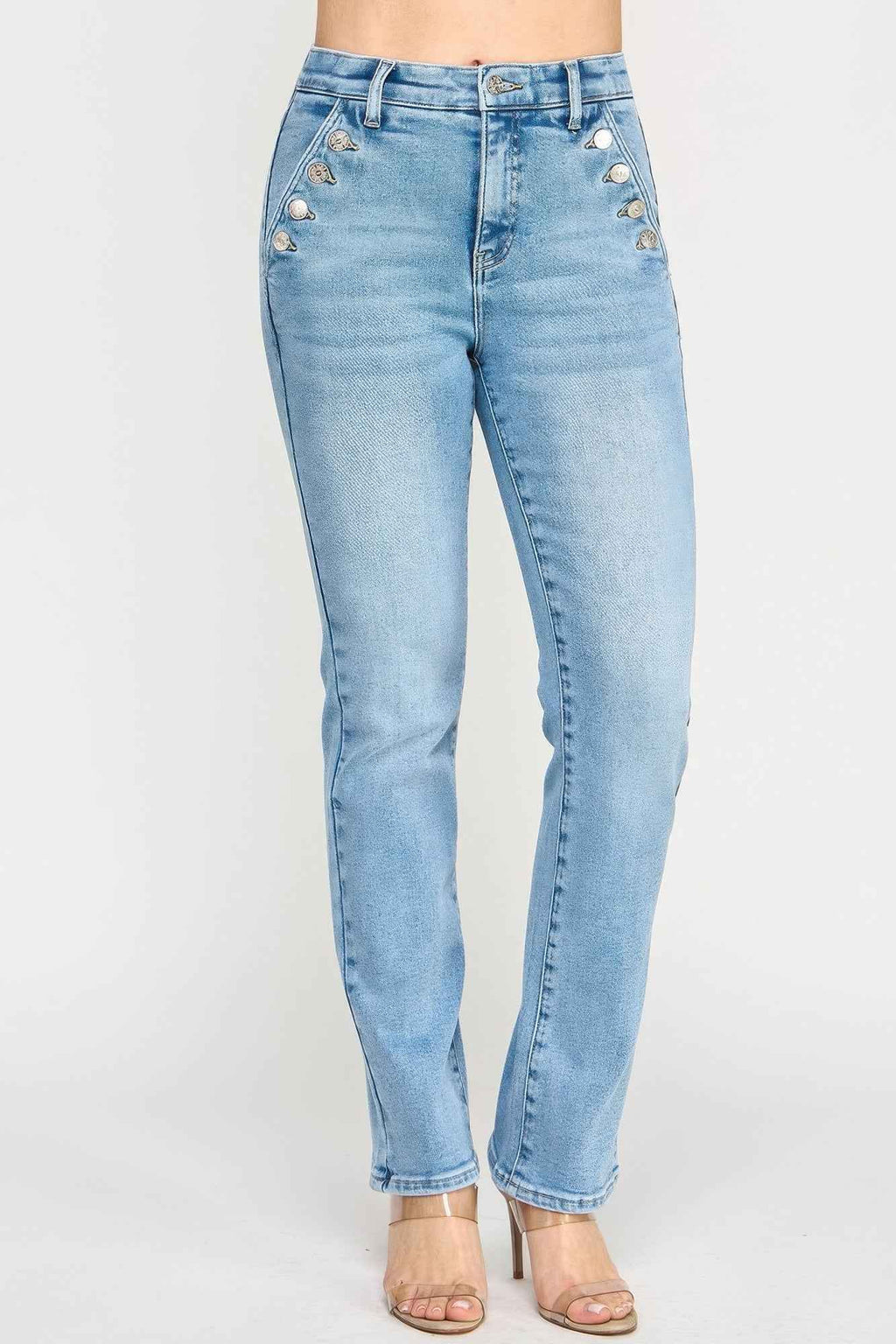 High Rise Straight With Button Pocket