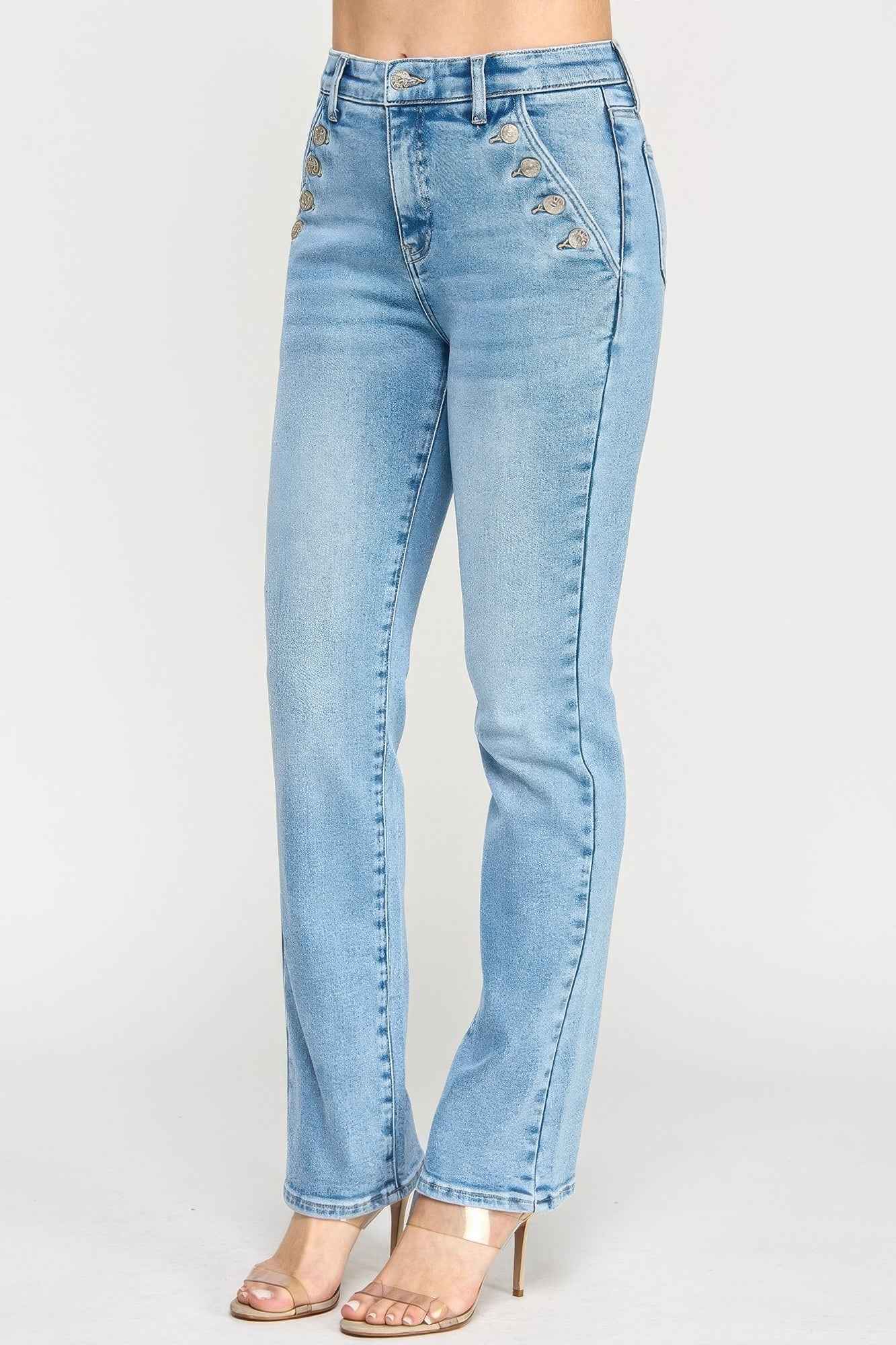 High Rise Straight With Button Pocket