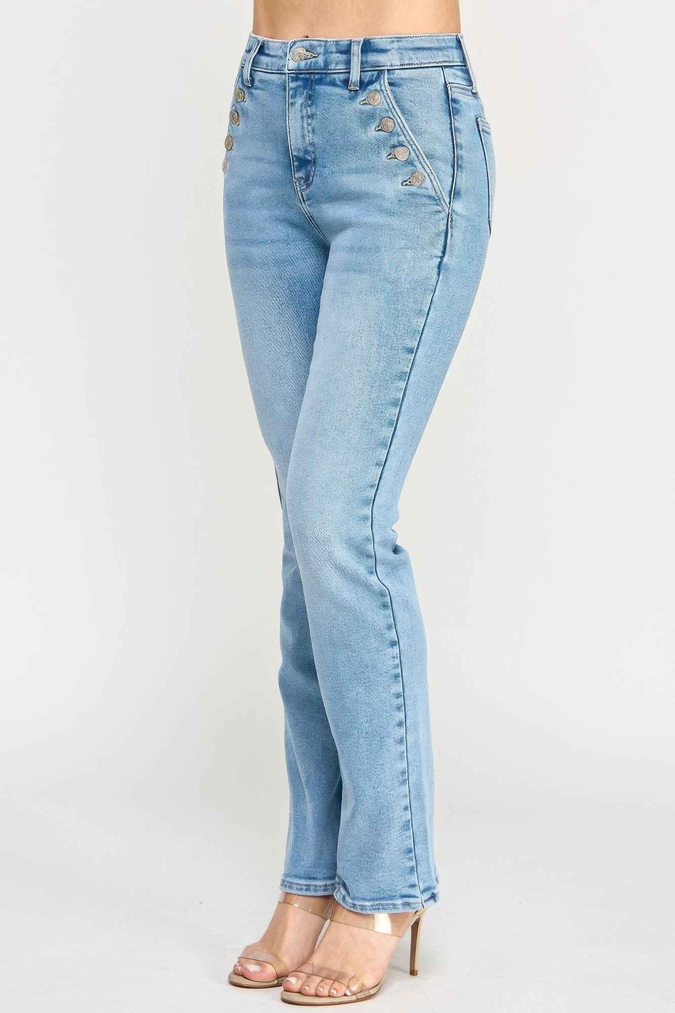 High Rise Straight With Button Pocket