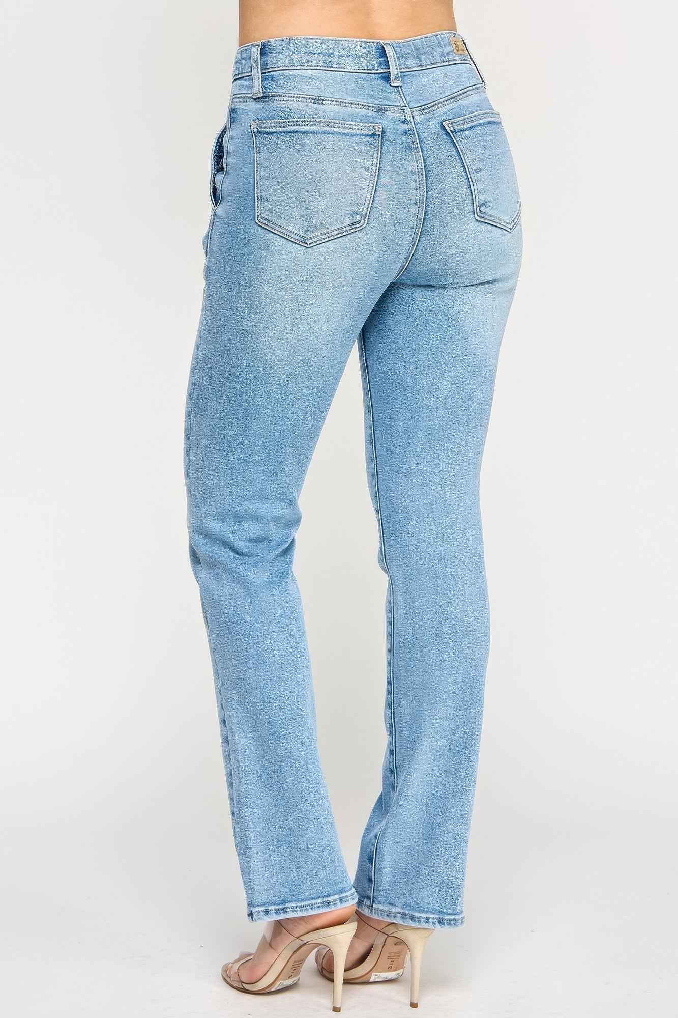High Rise Straight With Button Pocket