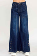 High Rise Wide Leg With Button Slit