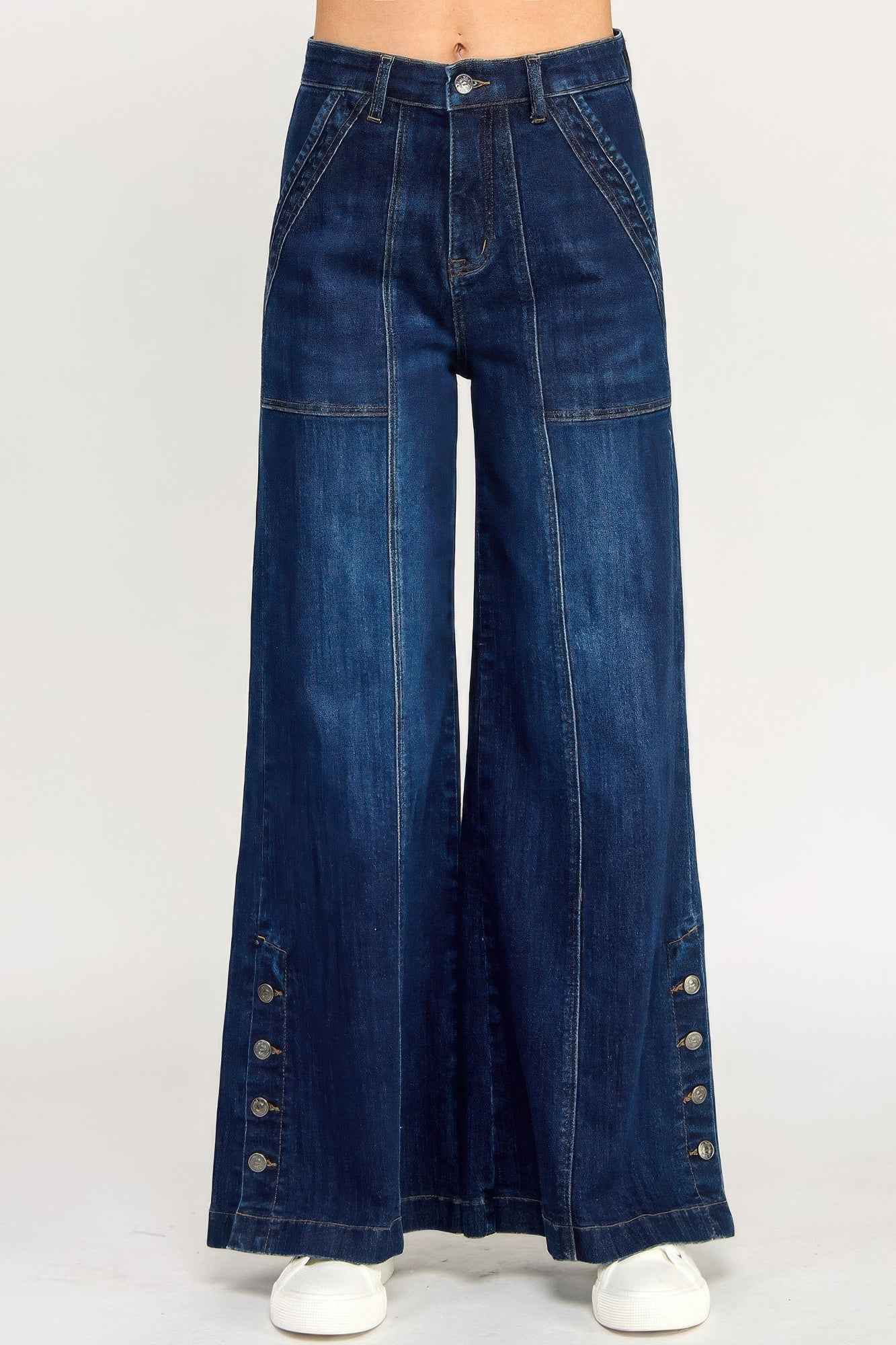 High Rise Wide Leg With Button Slit