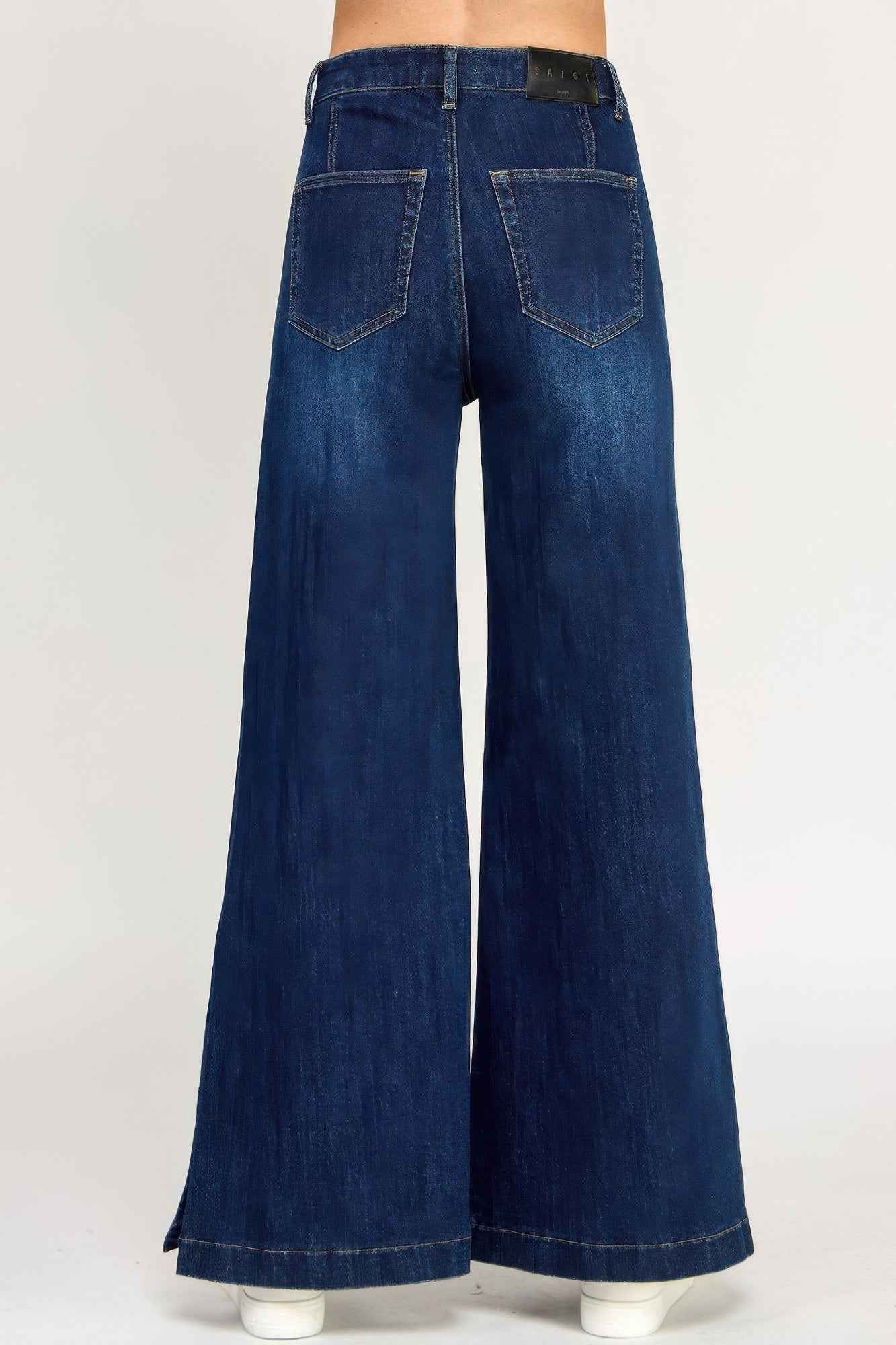 High Rise Wide Leg With Button Slit