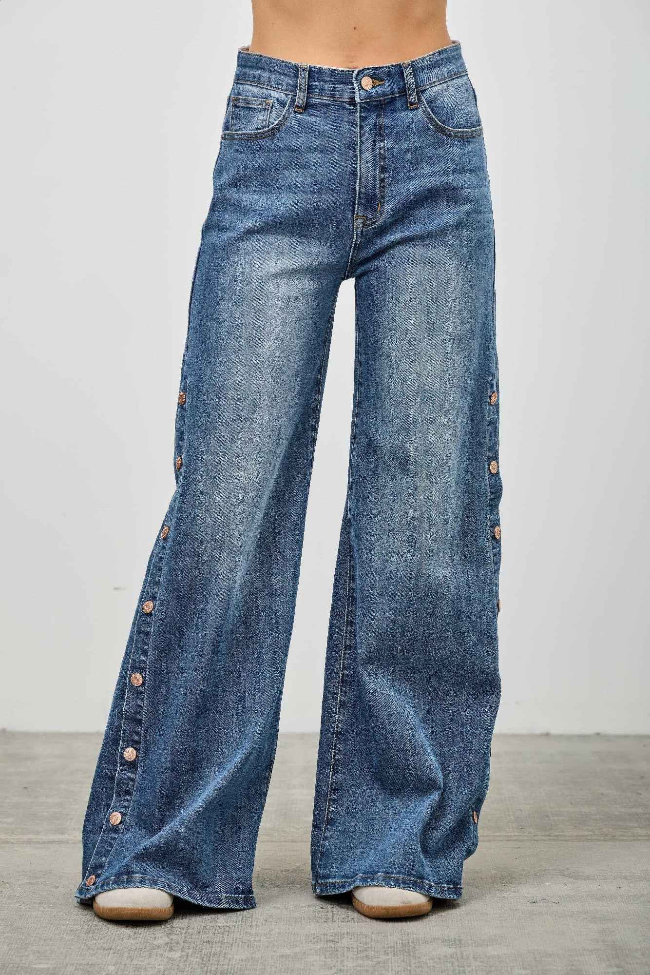 High Rise Wide Leg With Snap Buttons