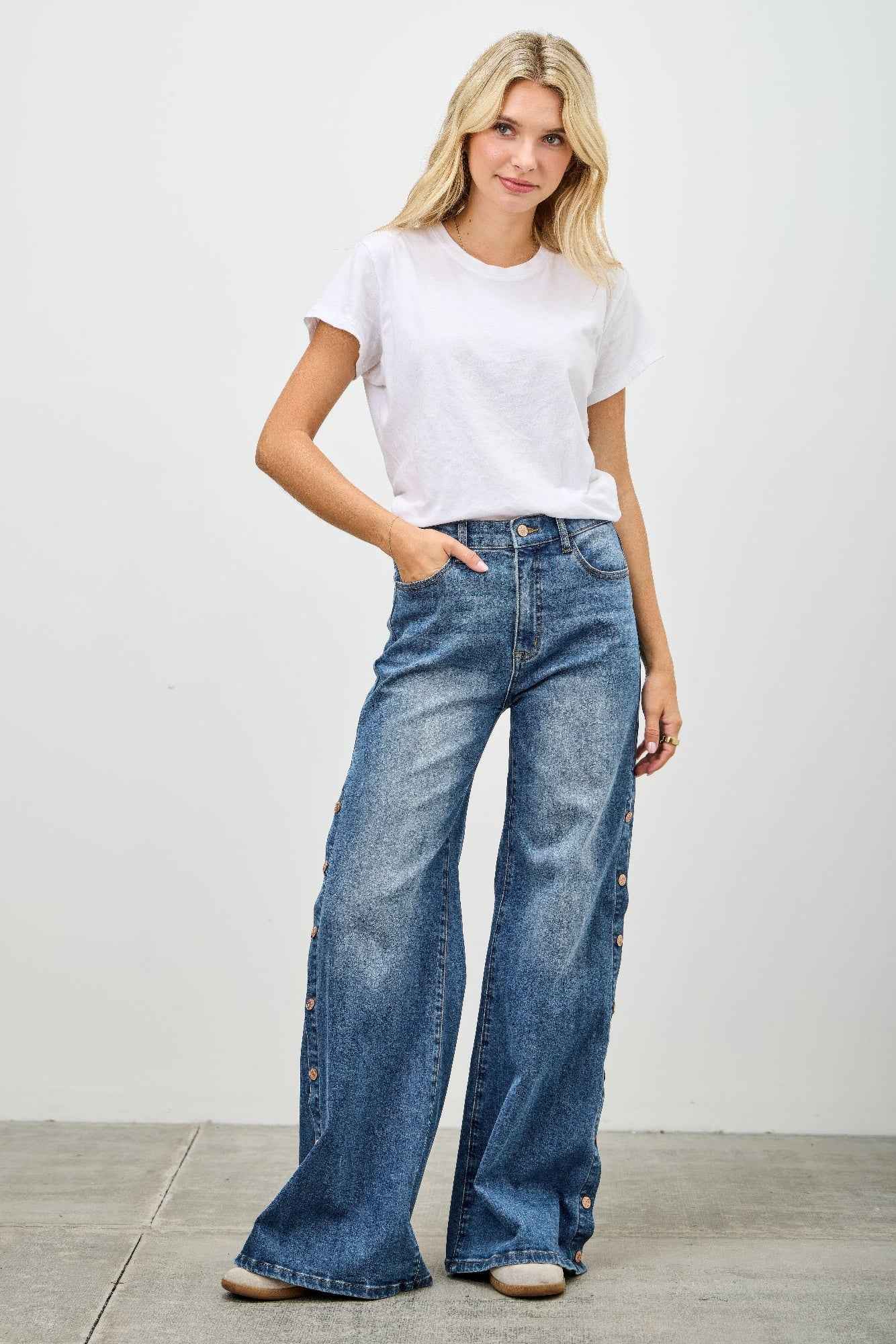 High Rise Wide Leg With Snap Buttons