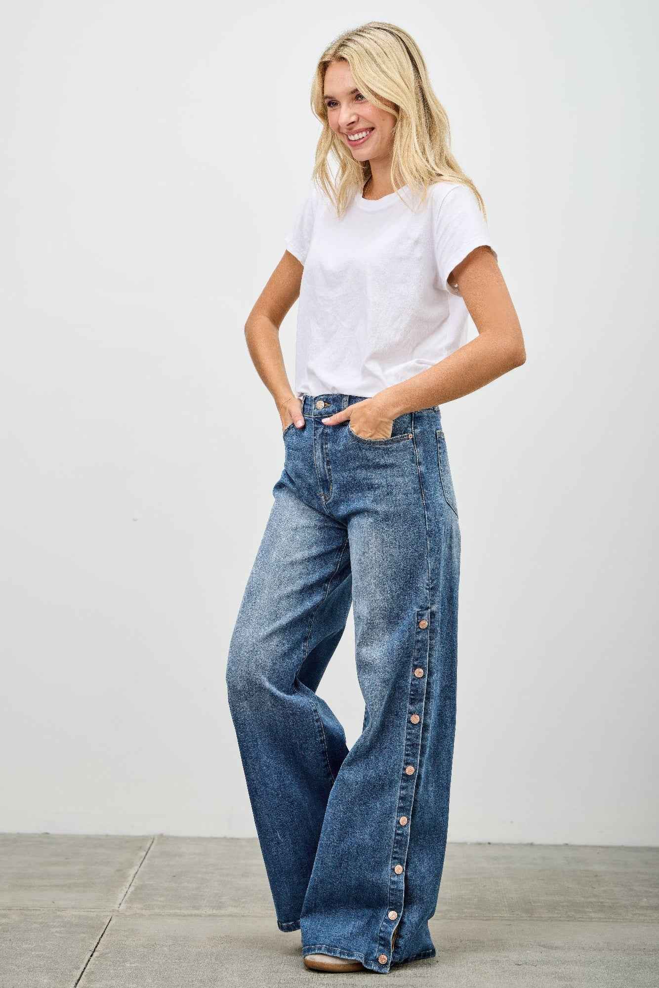 High Rise Wide Leg With Snap Buttons