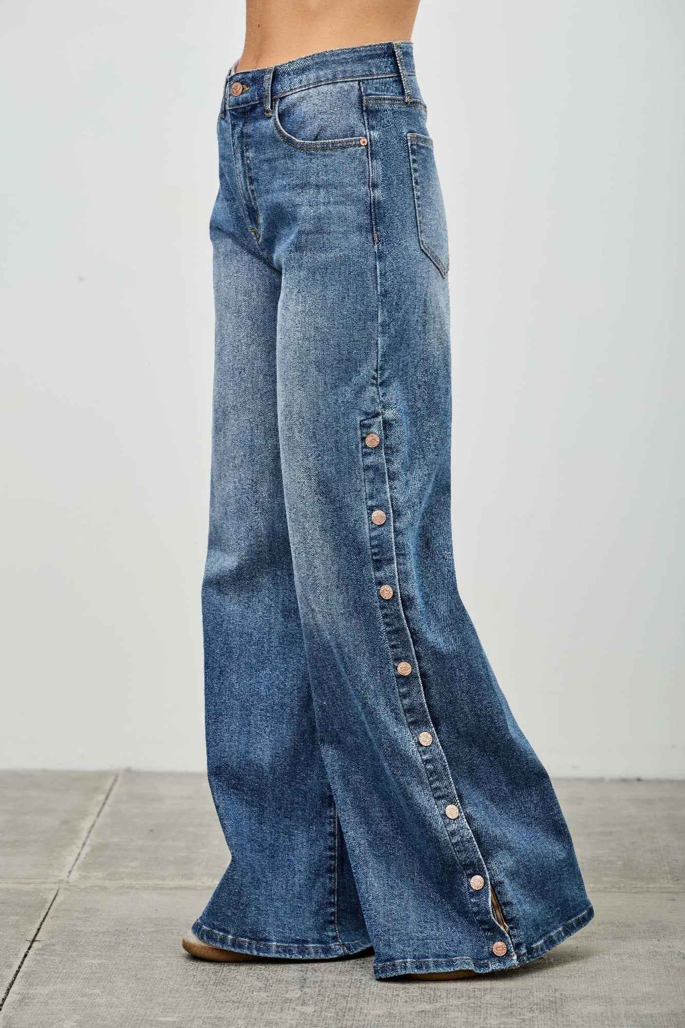 High Rise Wide Leg With Snap Buttons