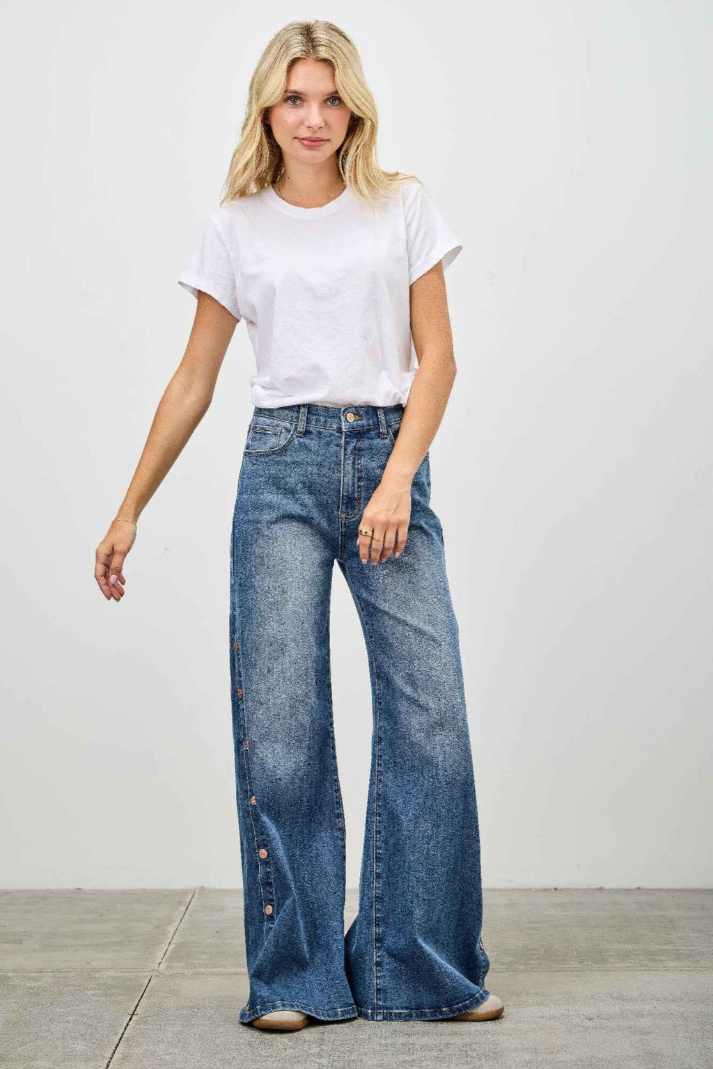 High Rise Wide Leg With Snap Buttons