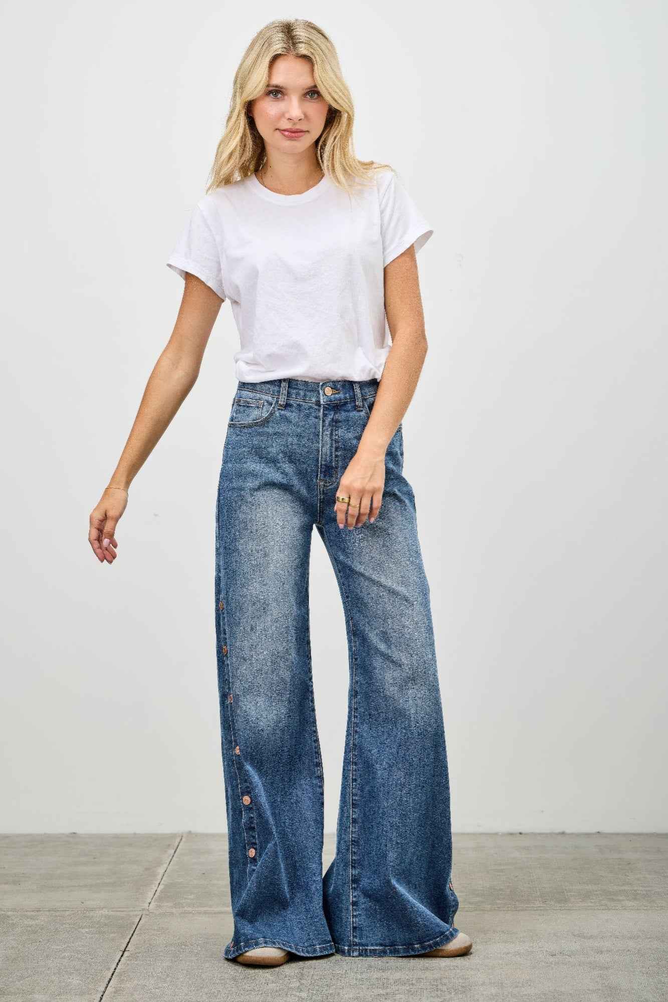 High Rise Wide Leg With Snap Buttons