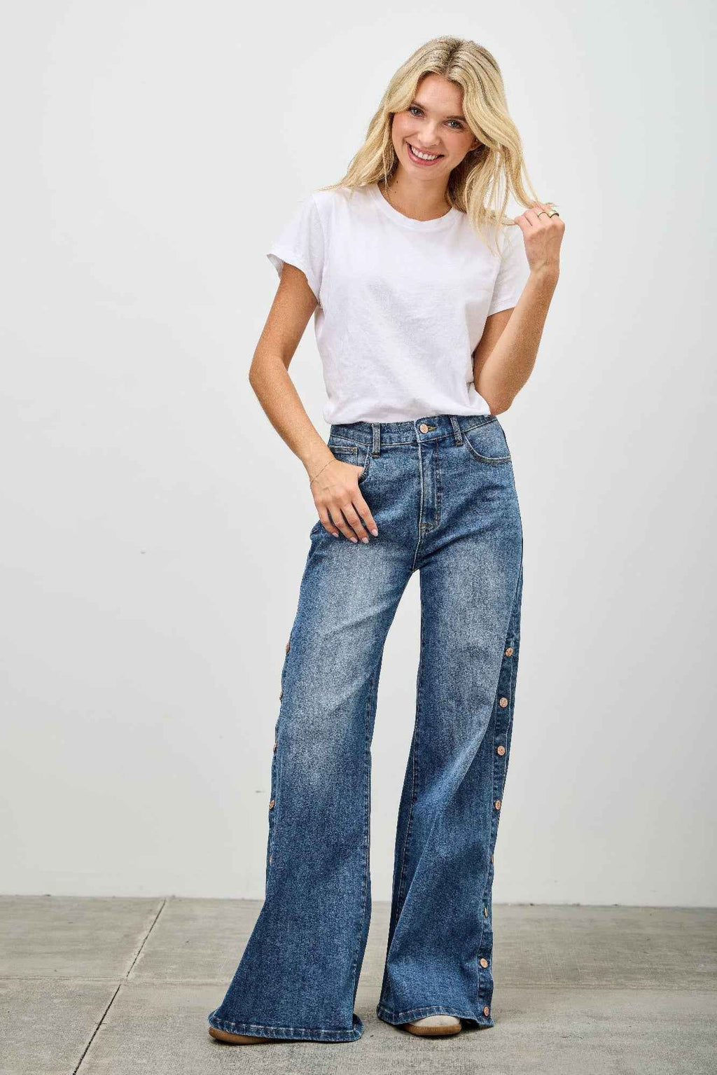 High Rise Wide Leg With Snap Buttons