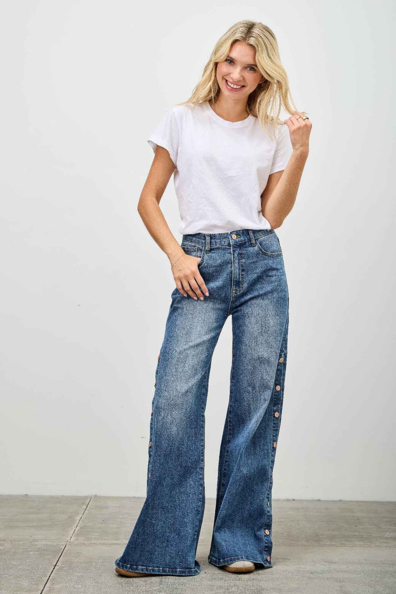 High Rise Wide Leg With Snap Buttons