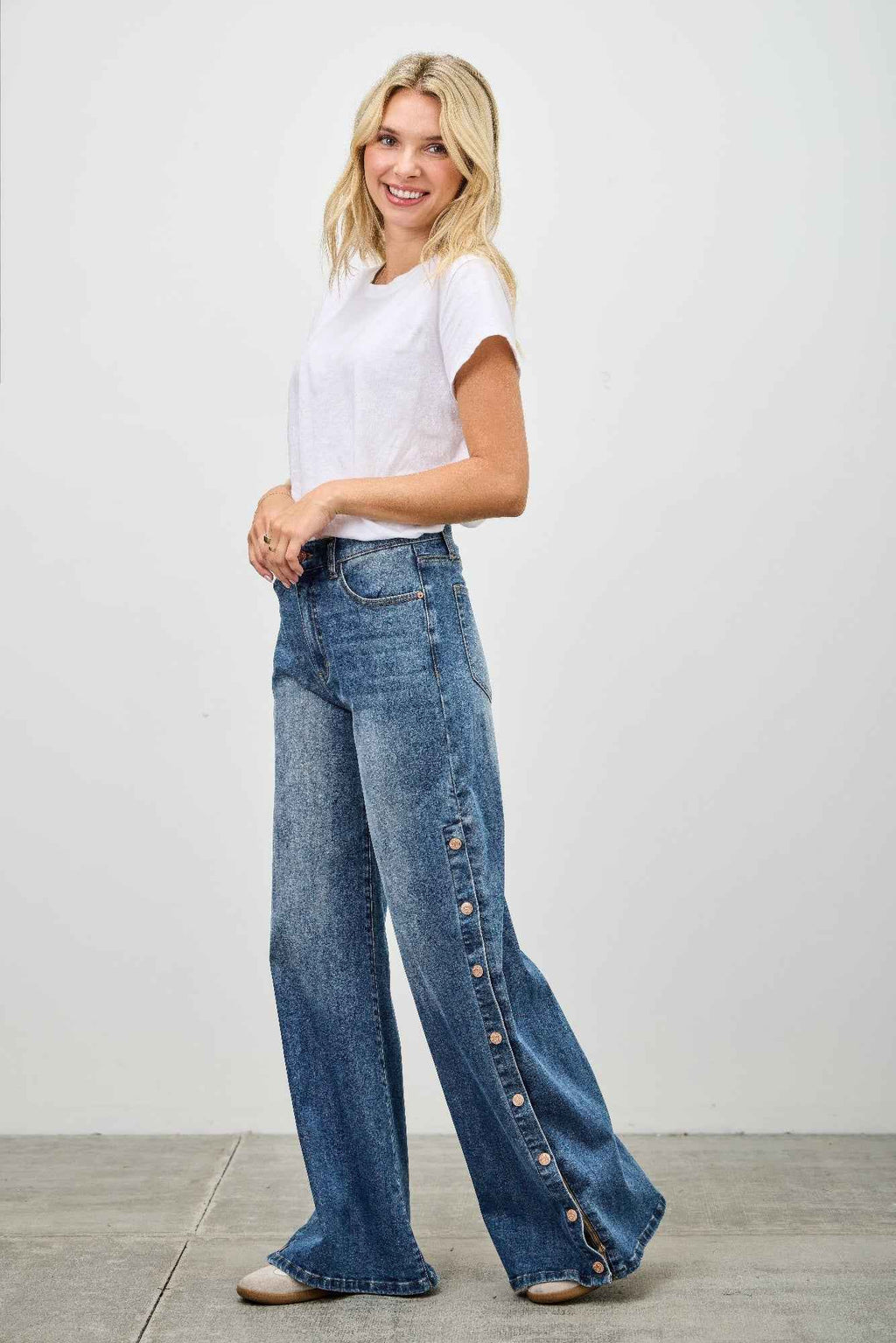 High Rise Wide Leg With Snap Buttons