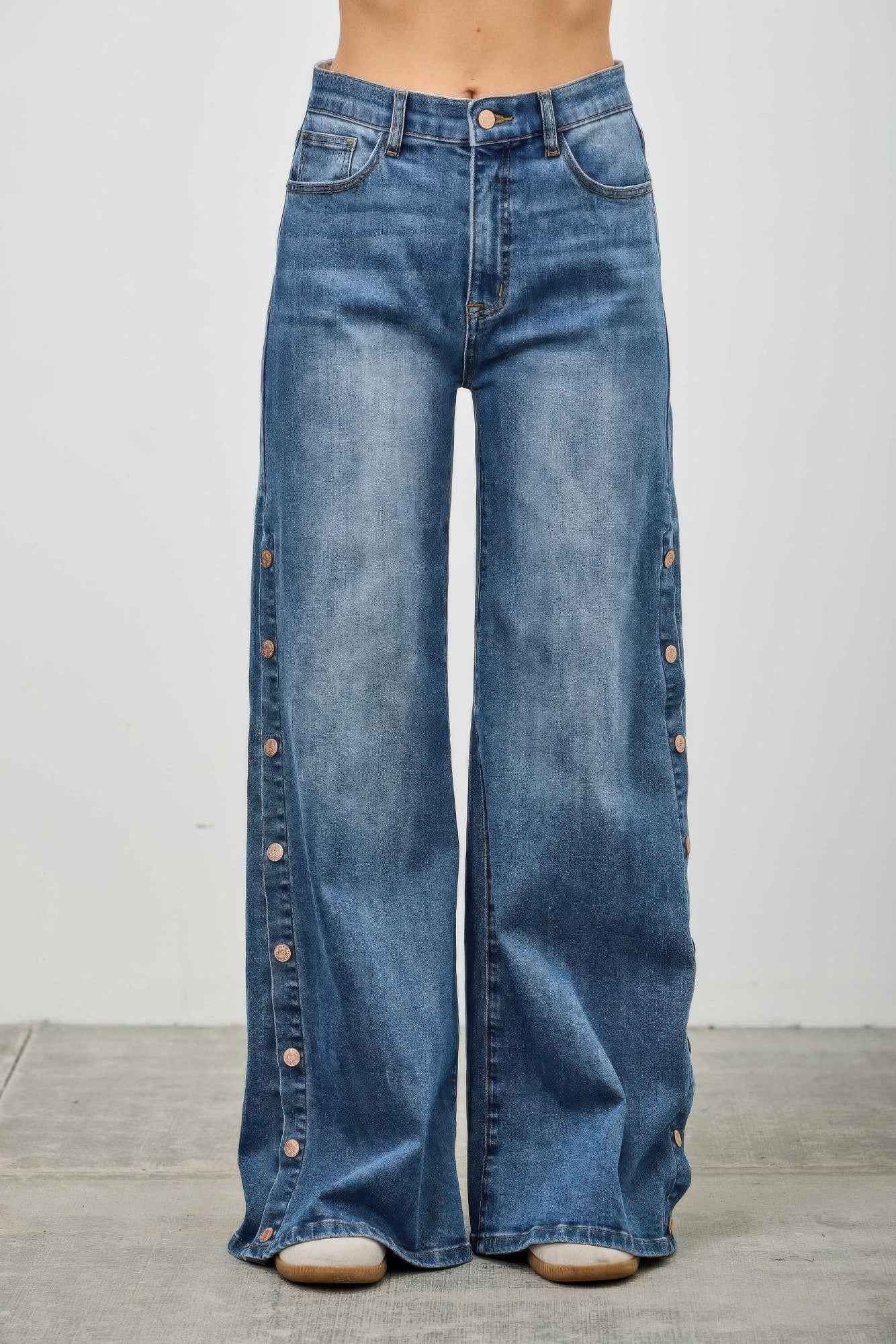 High Rise Wide Leg With Snap Buttons