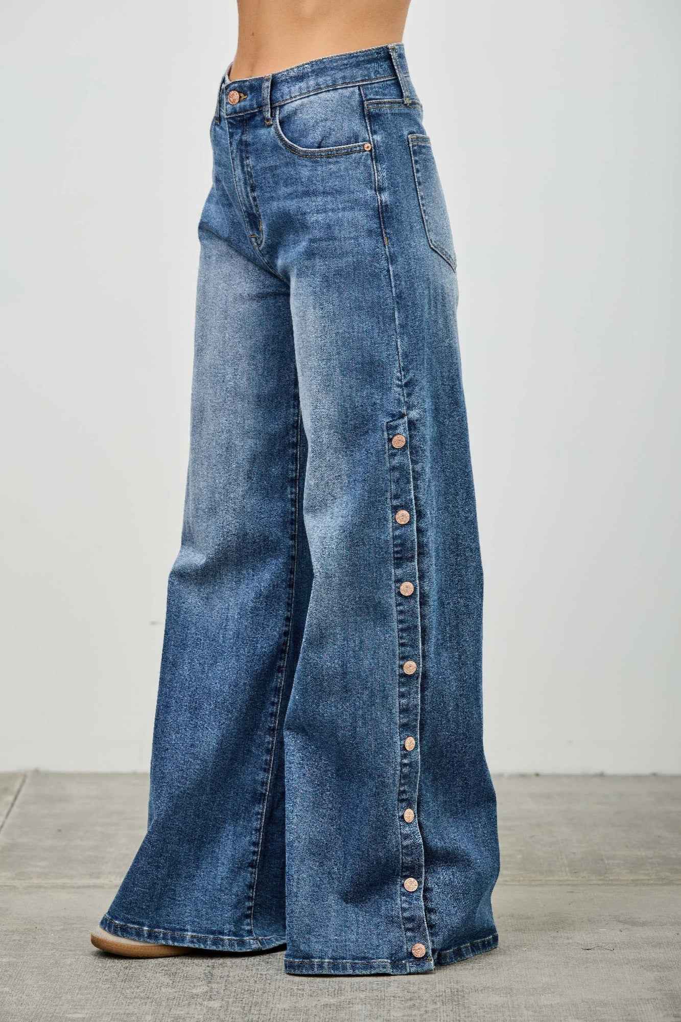 High Rise Wide Leg With Snap Buttons