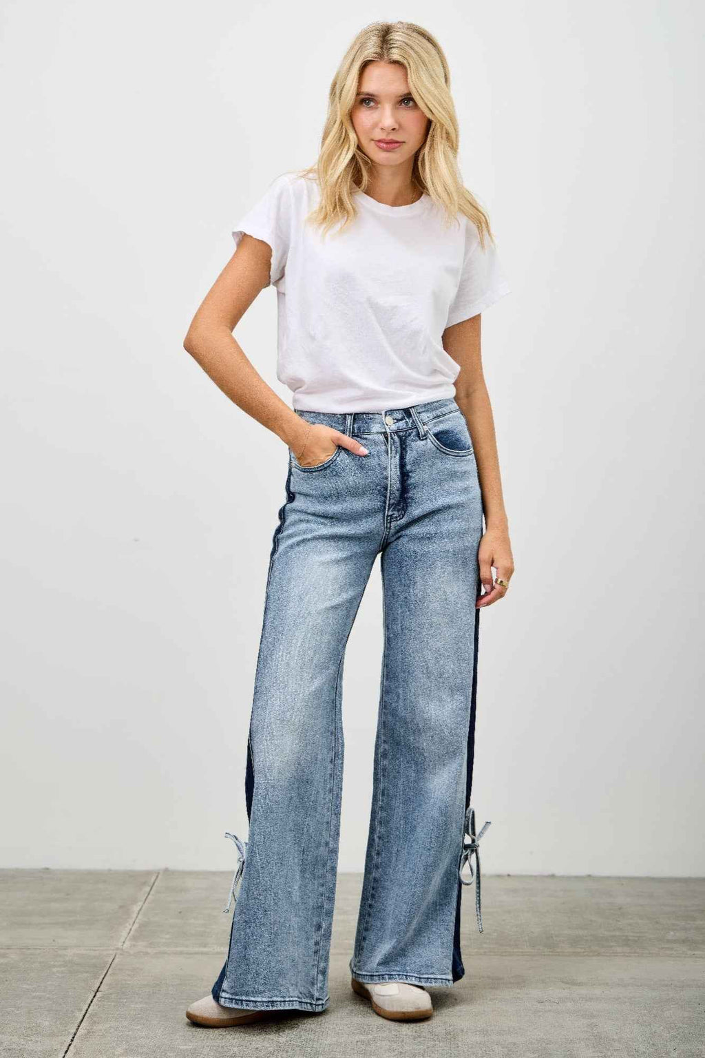 High Rise Contrast Wide Leg With Ribbon Tie