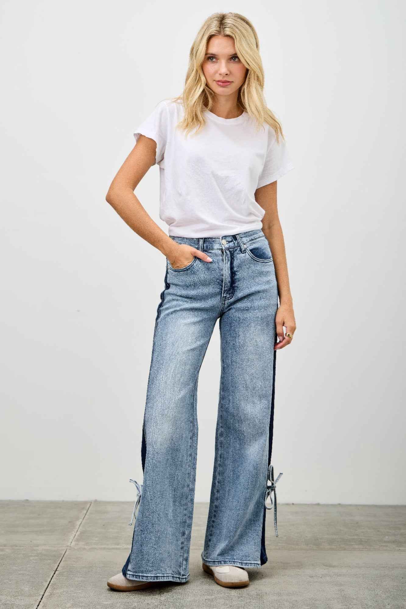 High Rise Contrast Wide Leg With Ribbon Tie