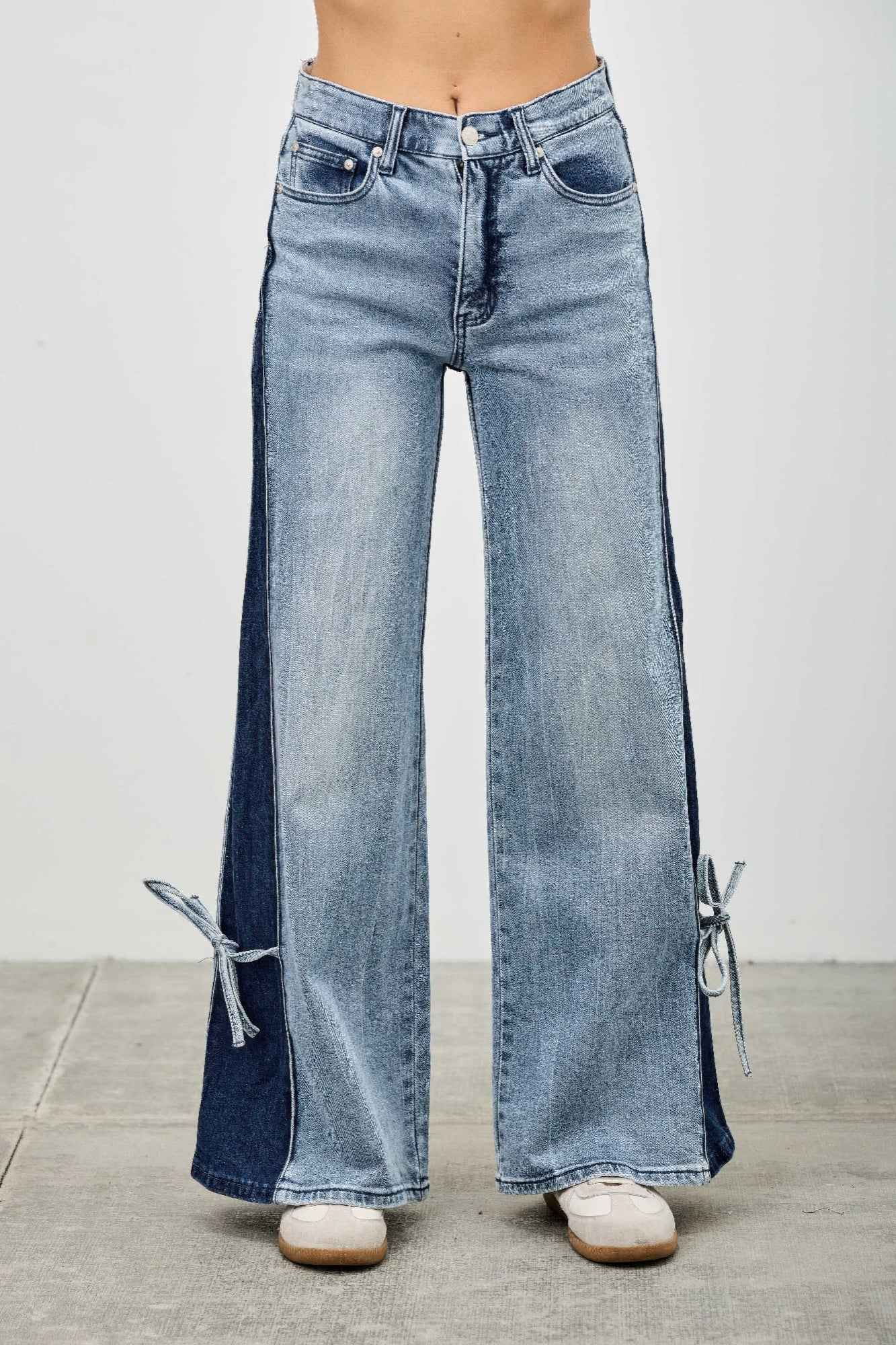 High Rise Contrast Wide Leg With Ribbon Tie