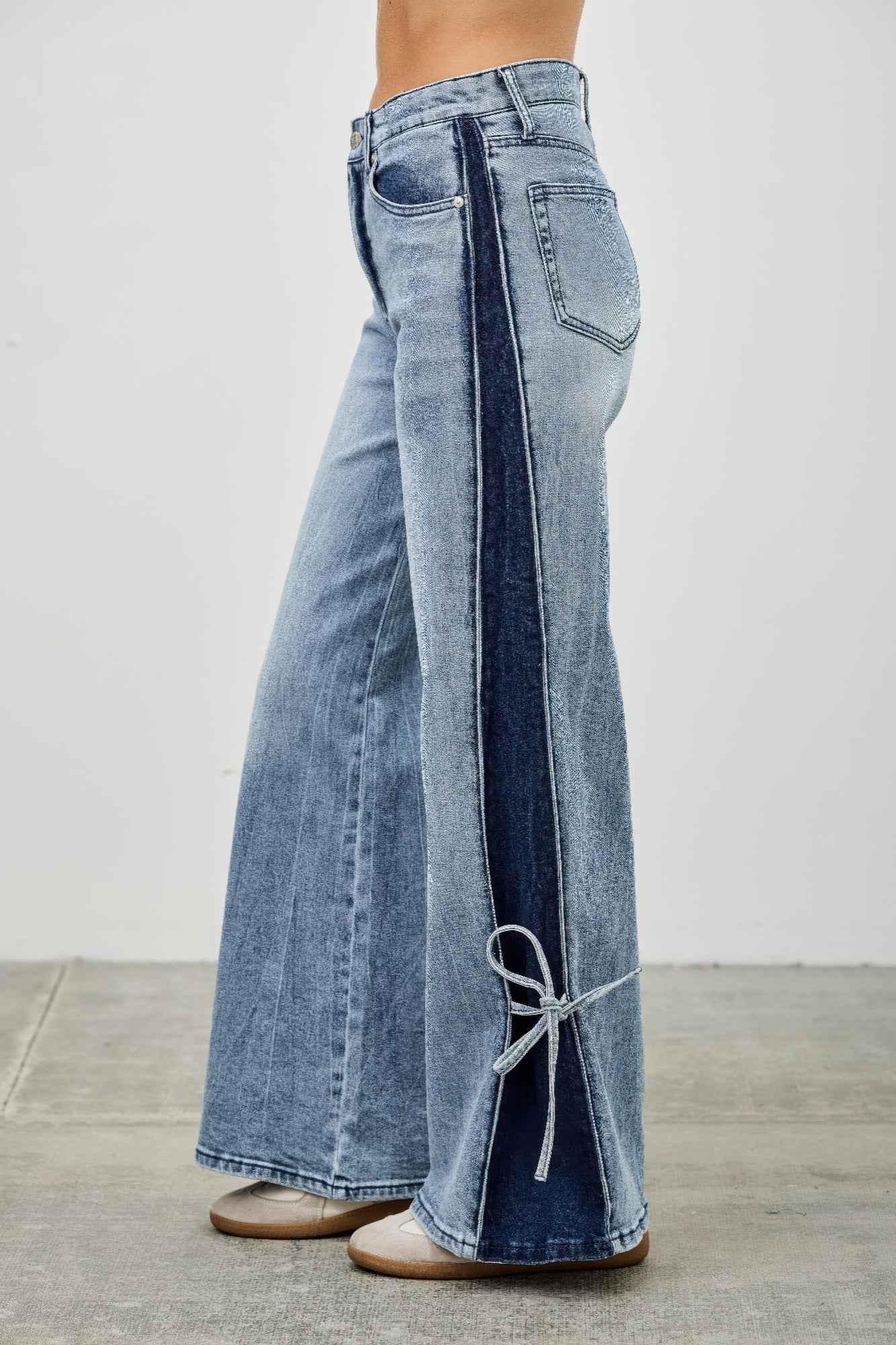 High Rise Contrast Wide Leg With Ribbon Tie