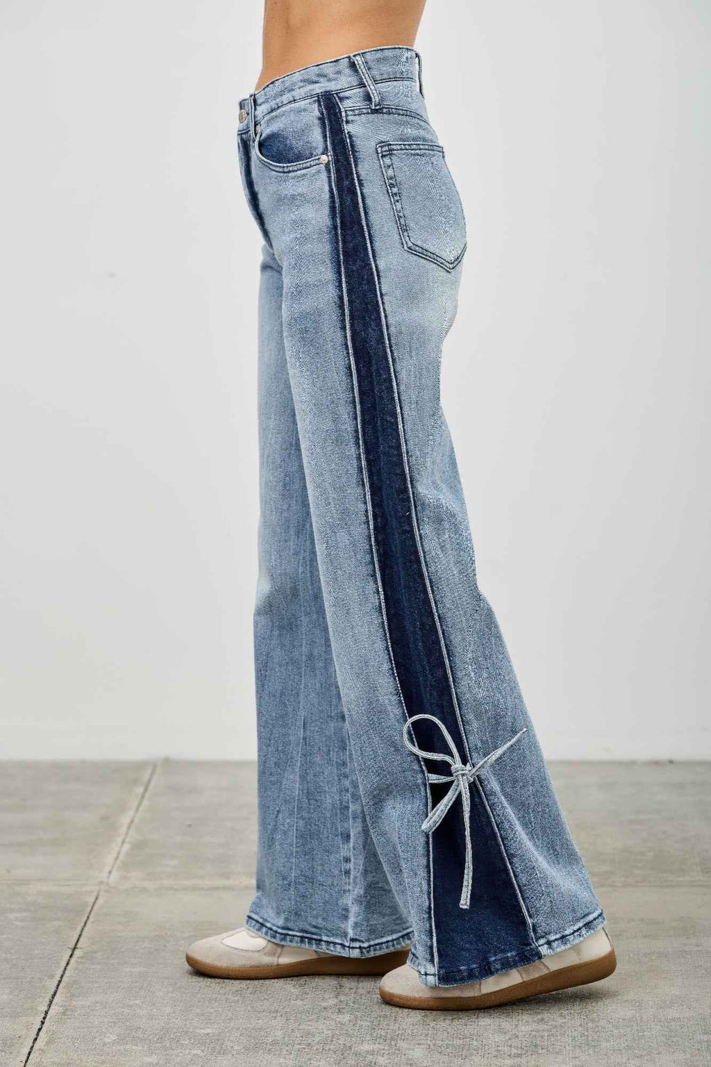 High Rise Contrast Wide Leg With Ribbon Tie
