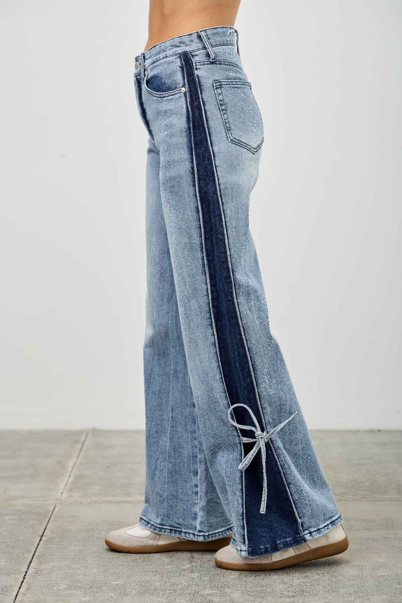 High Rise Contrast Wide Leg With Ribbon Tie