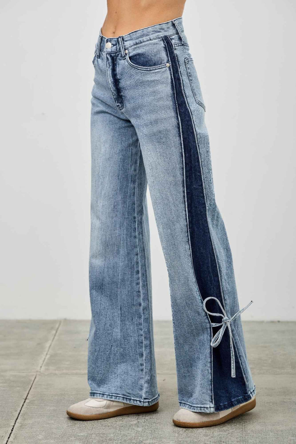 High Rise Contrast Wide Leg With Ribbon Tie