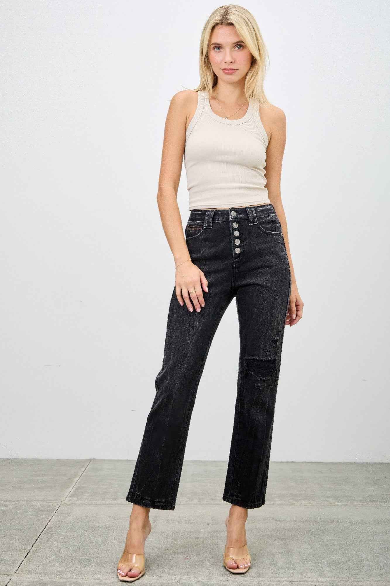 High Rise Slim Fit With Button Fly