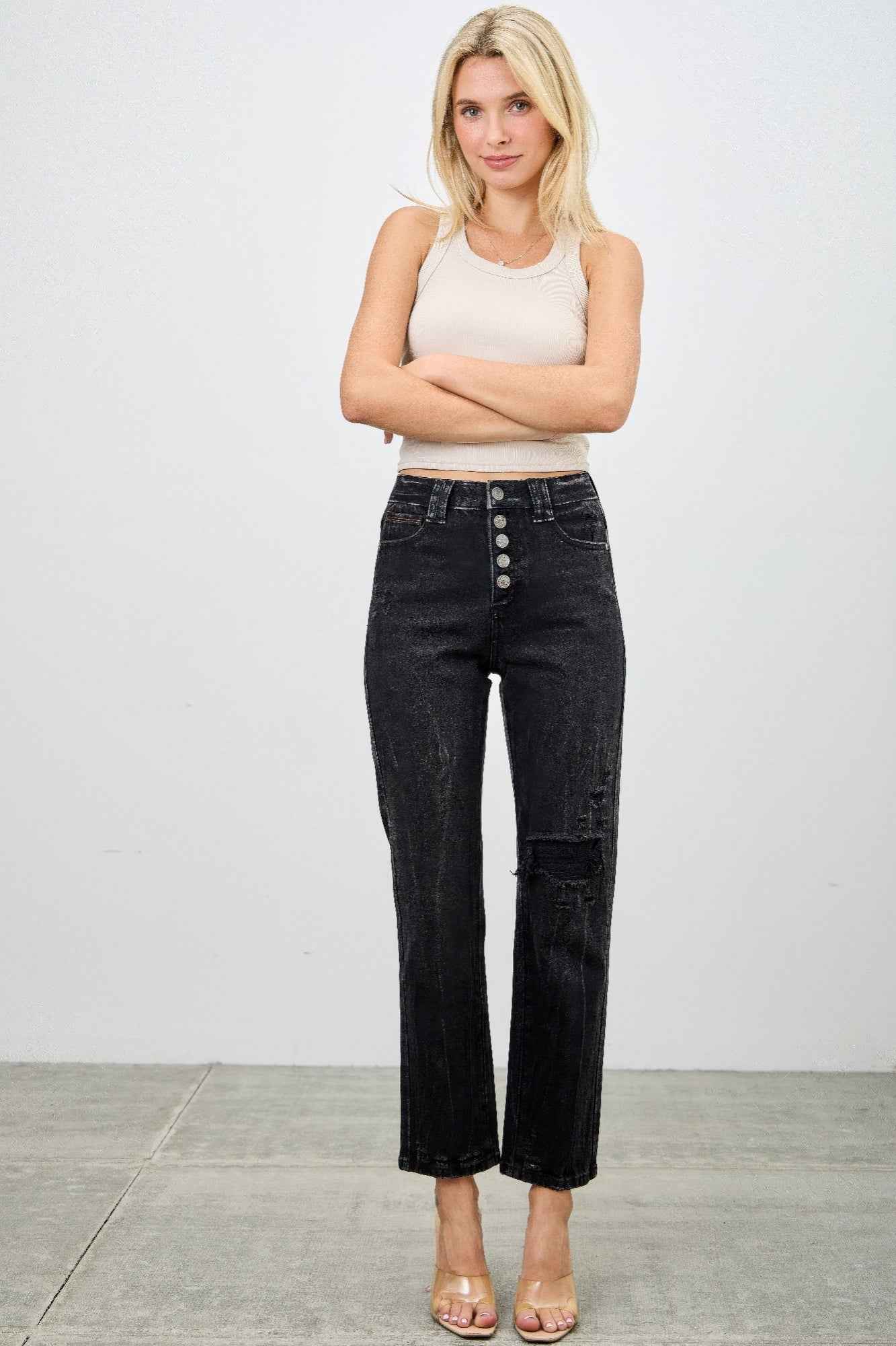 High Rise Slim Fit With Button Fly