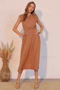 Matte Crepe Ruched Elastic Midi Dress