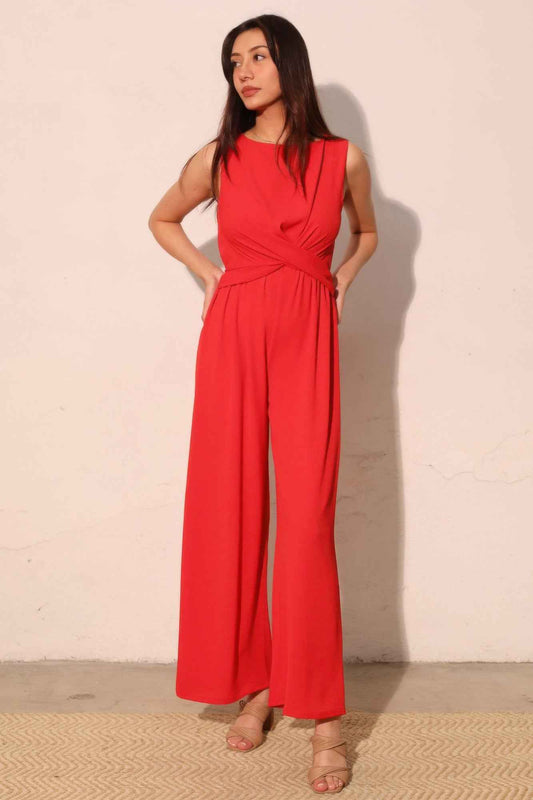 Textured Solid Twist Front Jumpsuit