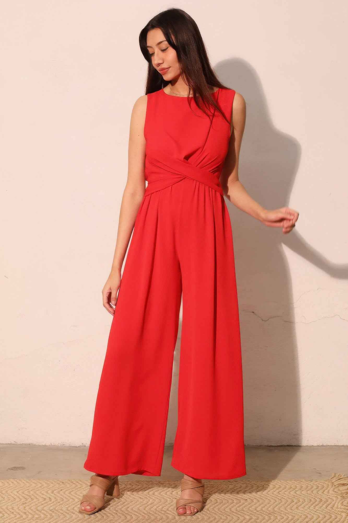 Textured Solid Twist Front Jumpsuit