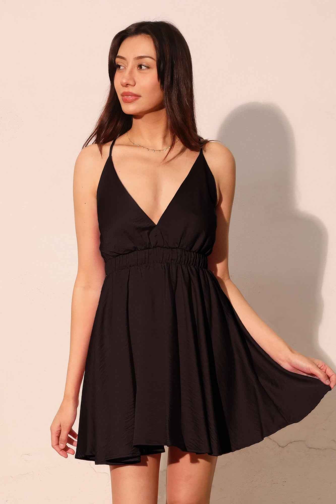 Washed Satin Crepe Cami Skater Dress