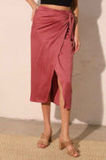 Washed Satin Crepe Side Wrap Midi Skirt