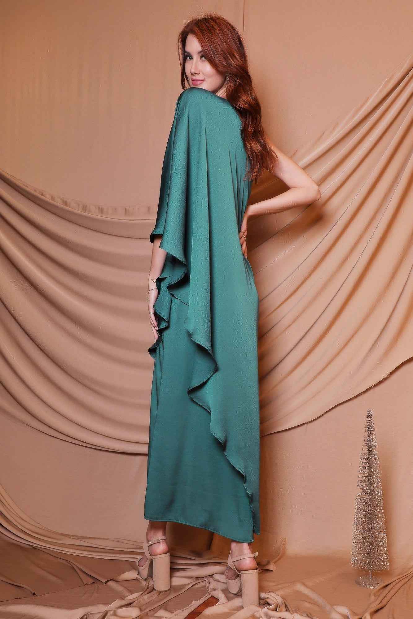 Washed Poly Silk Athena One Shoulder Maxi