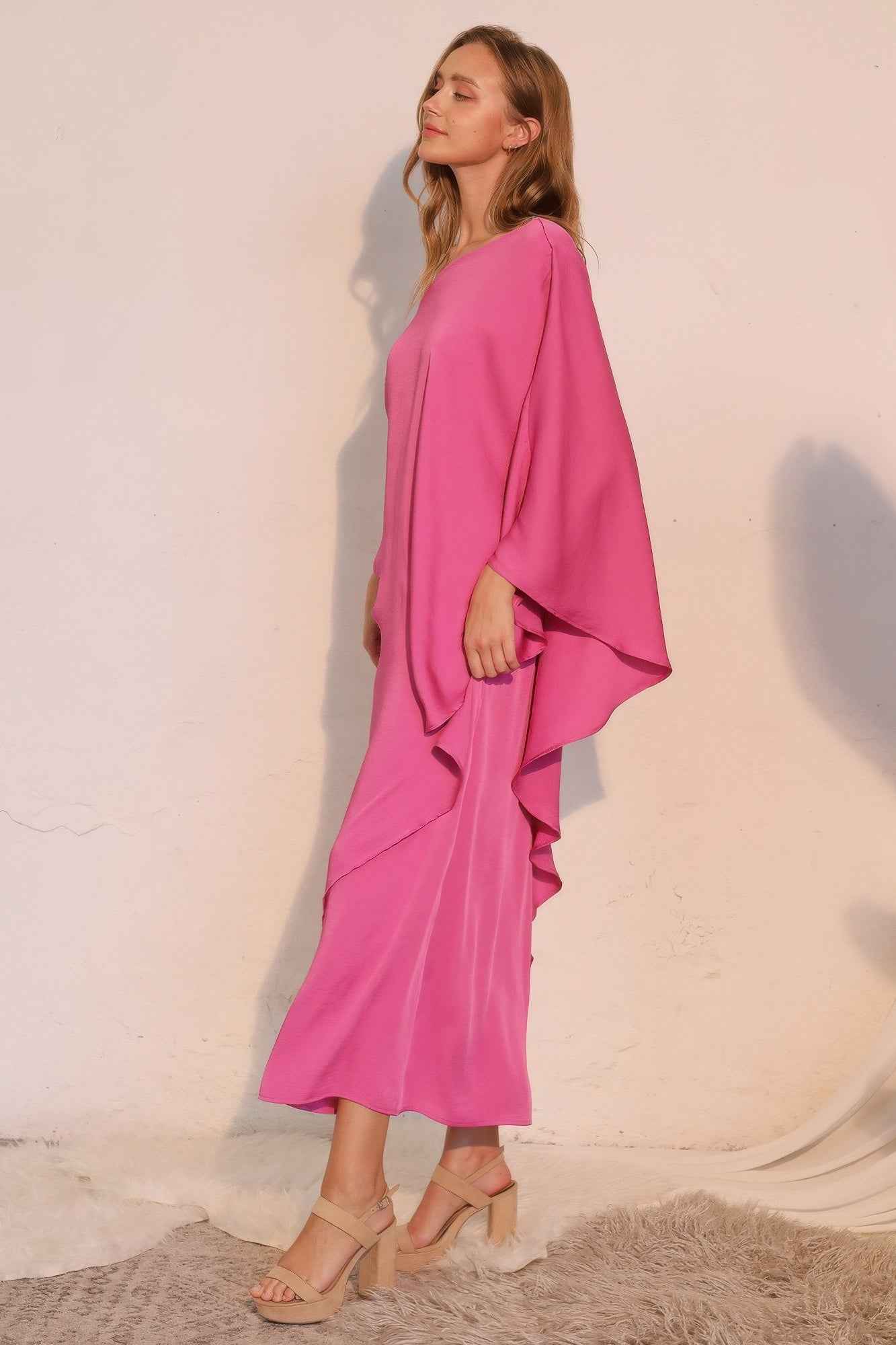 Washed Poly Silk Athena One Shoulder Maxi