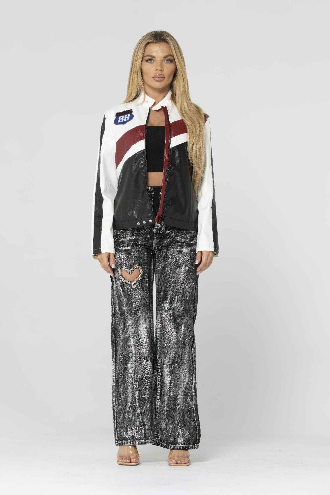 Color Block Pu Leather Jacket