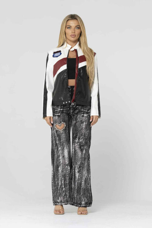 Color Block Pu Leather Jacket