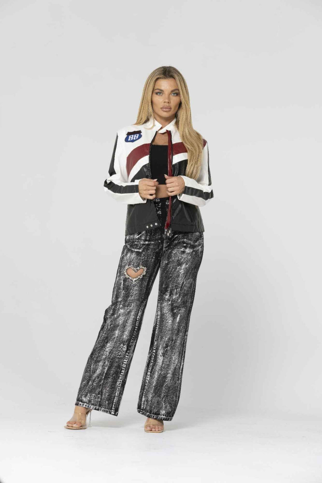 Color Block Pu Leather Jacket