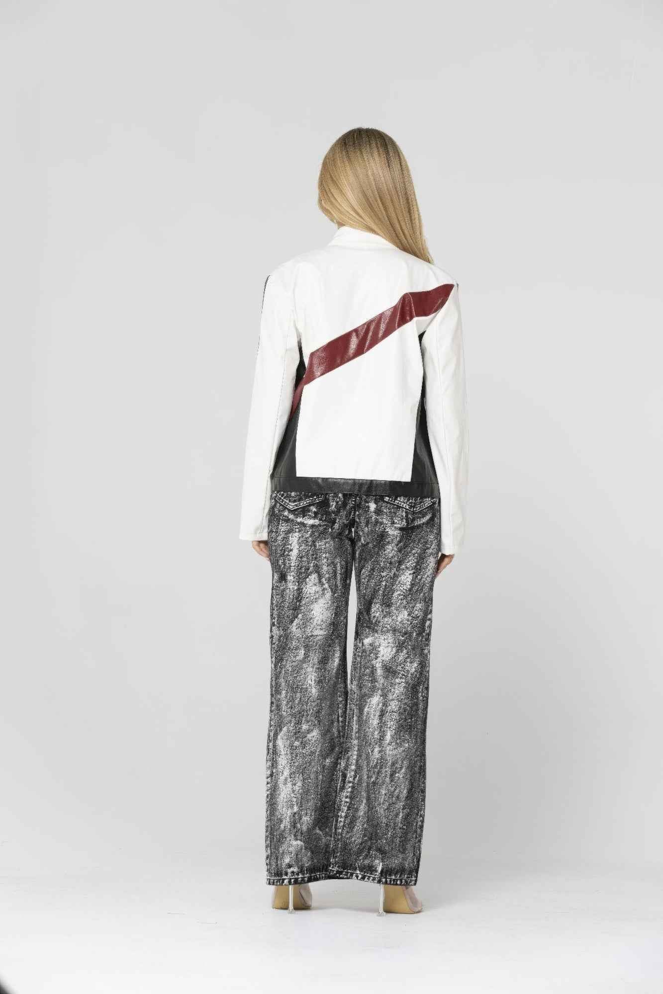 Color Block Pu Leather Jacket