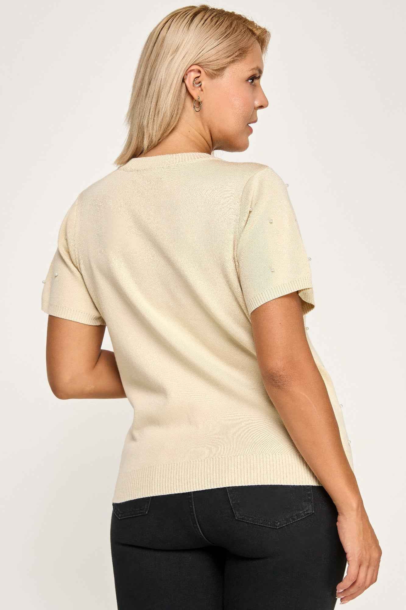 Plus Size Pearl & Rhinestone Knit Sweater Top