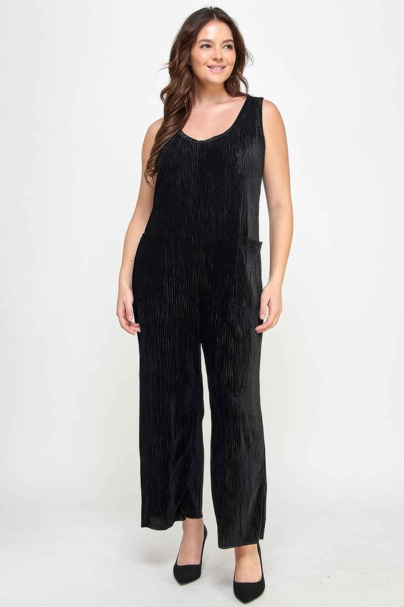 Velvet Plisse Overall Jumpsuit