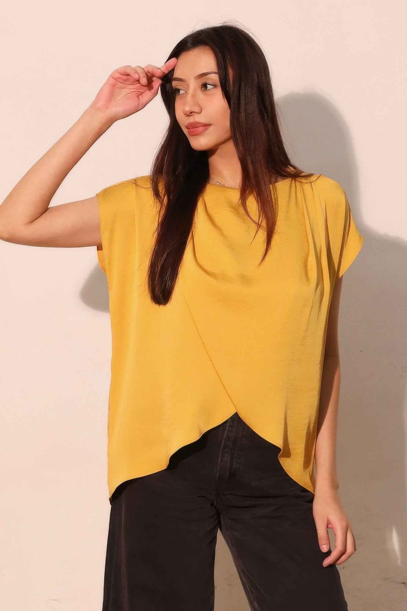 Washed Poly Silk Tulip Tunic Top