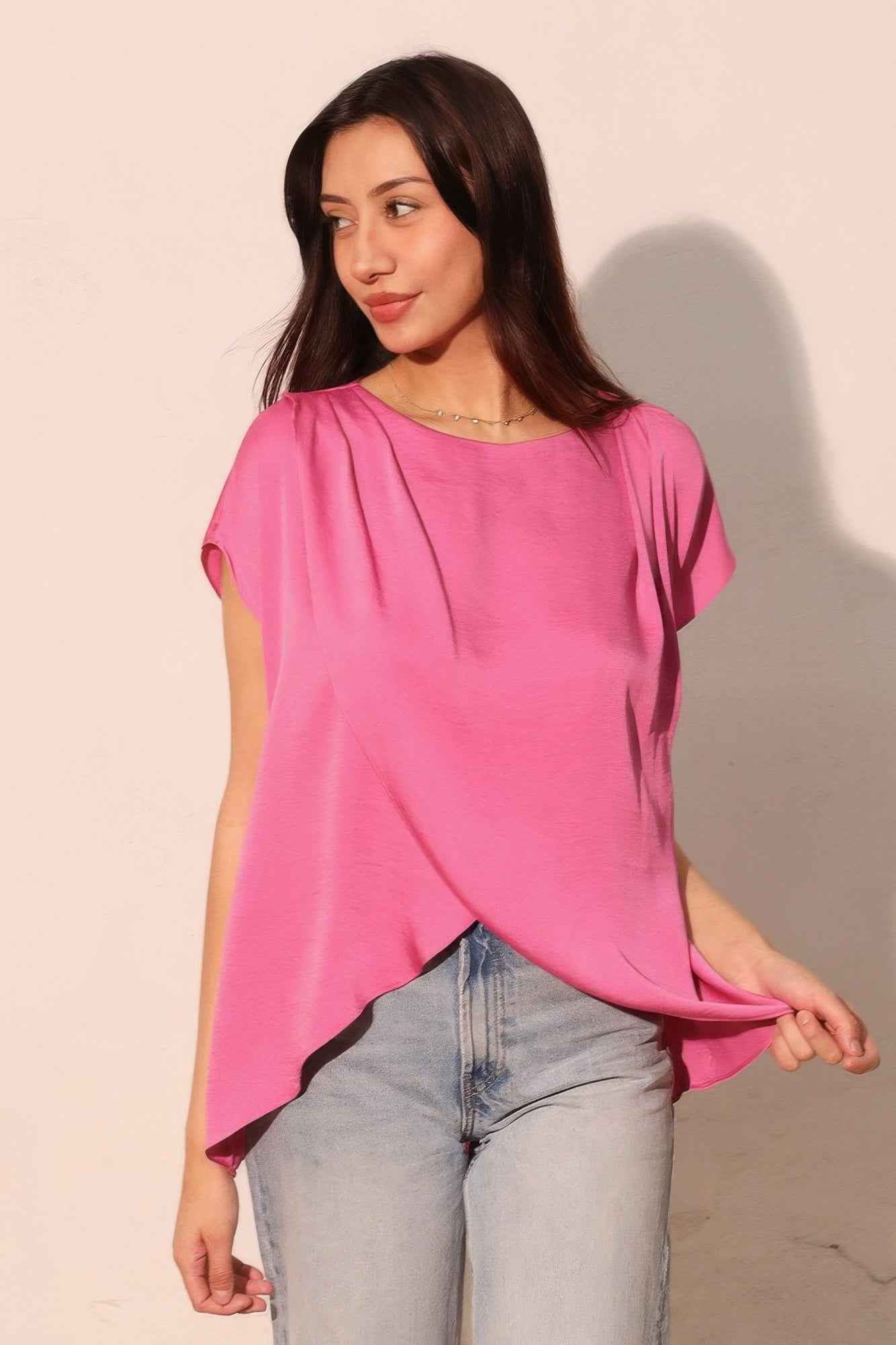 Washed Poly Silk Tulip Tunic Top