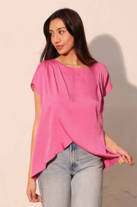 Washed Poly Silk Tulip Tunic Top