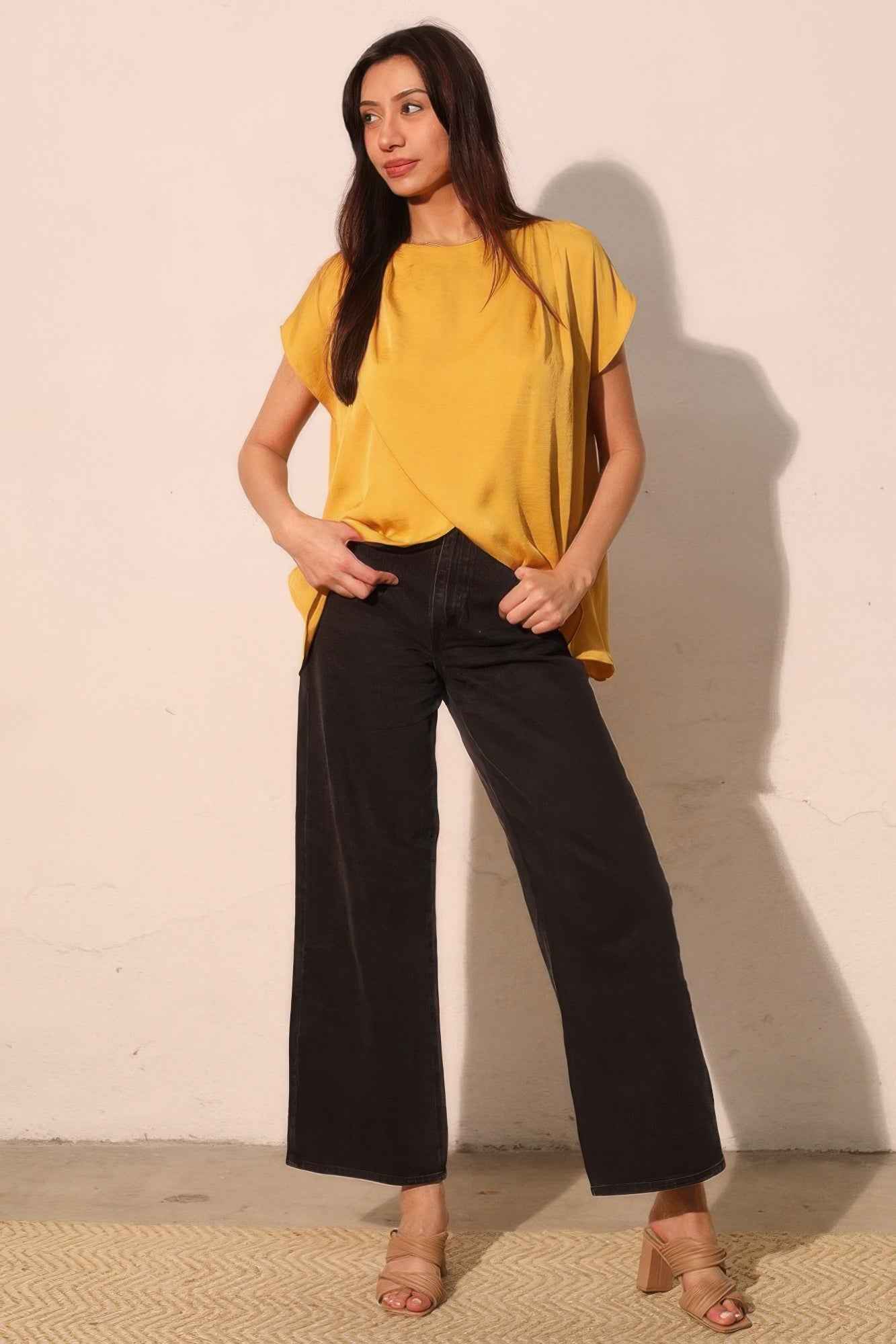 Washed Poly Silk Tulip Tunic Top