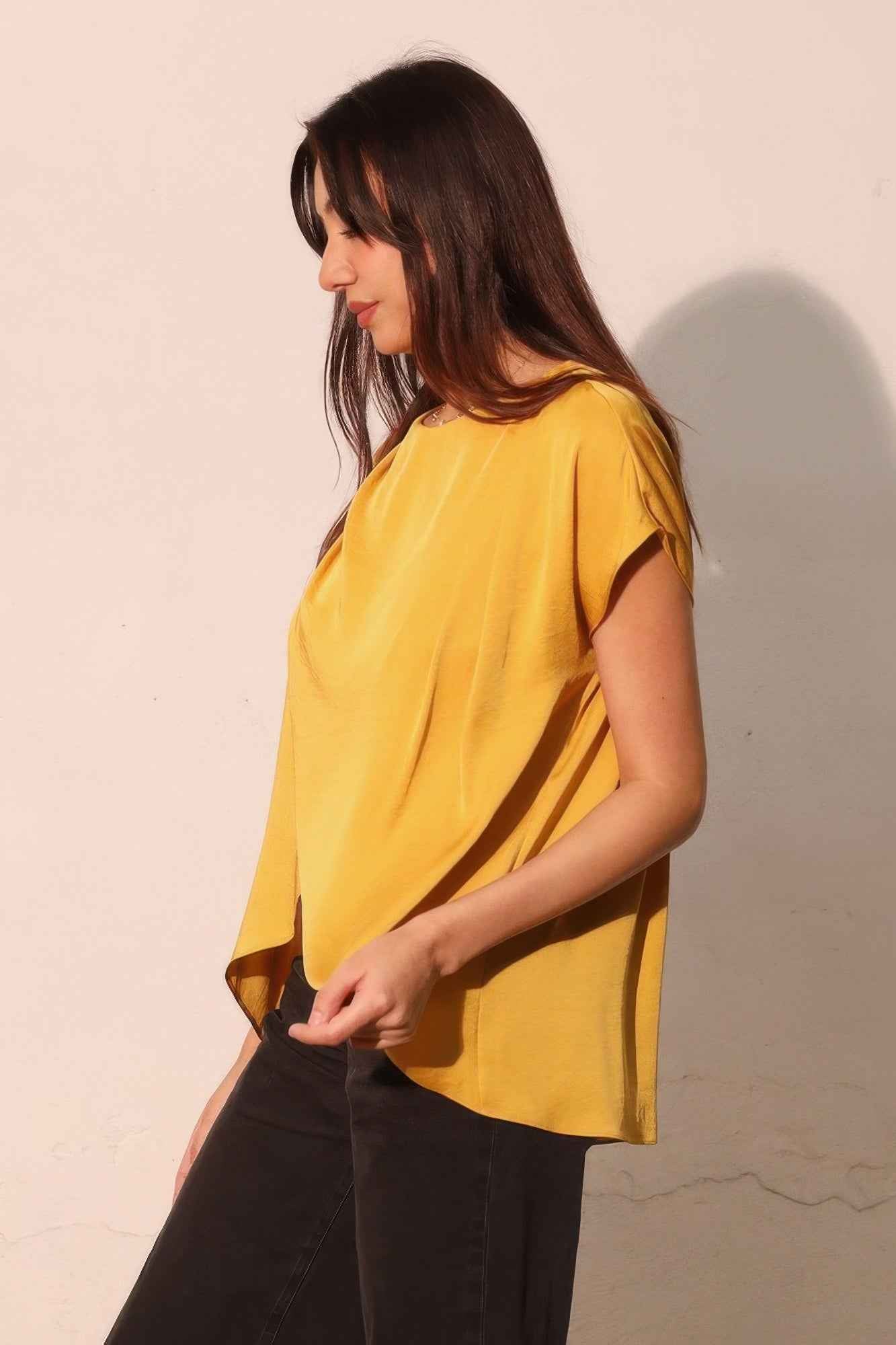 Washed Poly Silk Tulip Tunic Top