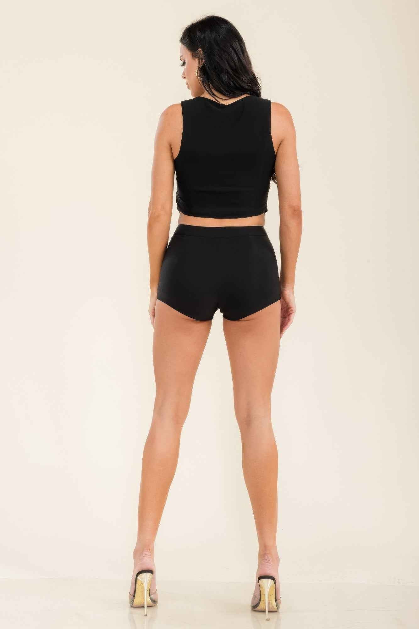 Jewel Button Vest Top And Shorts Pants Set