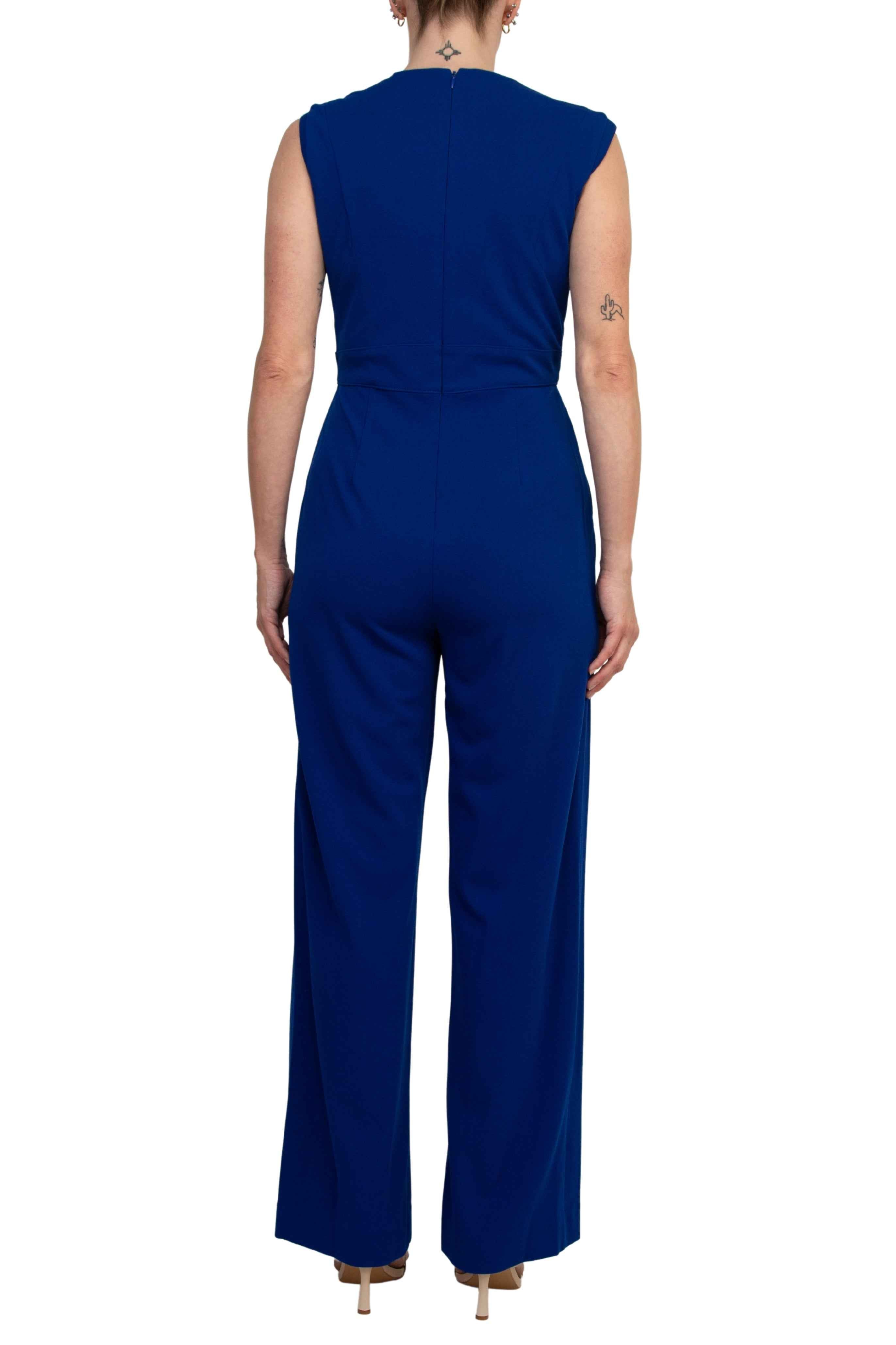 Tahari ASL Notch-Neck Sleeveless Crepe Flare Leg Back Zipper Jumpsuit