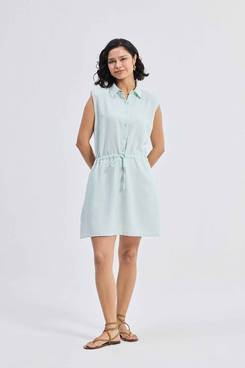 Drawstring Shirt Dress in Stripes