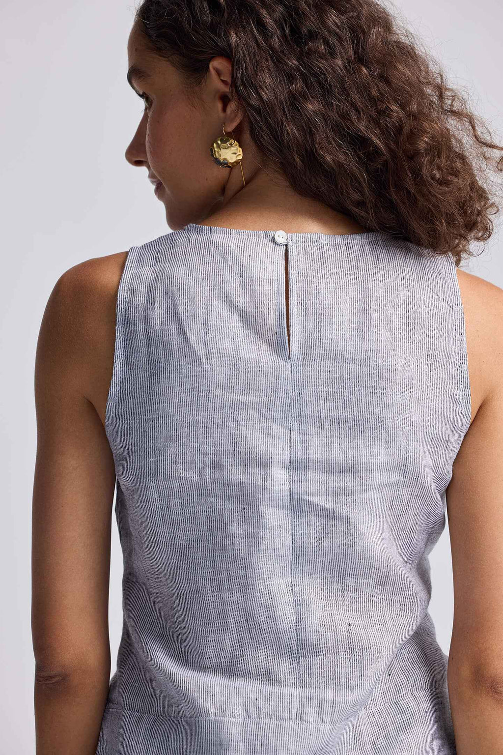 Front-tie Top in Linen Stripes